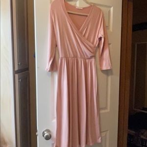 Like Pink Midi fake wrap dress